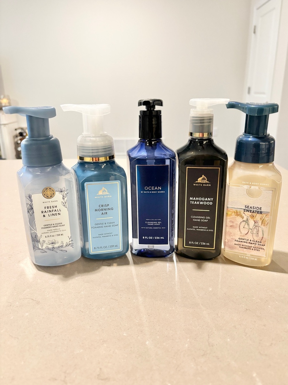 Bath and Body Works 5 Hand Soaps Ocean Mahogany Teakwood Fresh Rainfall
